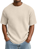 Men's Casual Simple Cotton Waffle Round Neck Short Sleeve T-Shirt