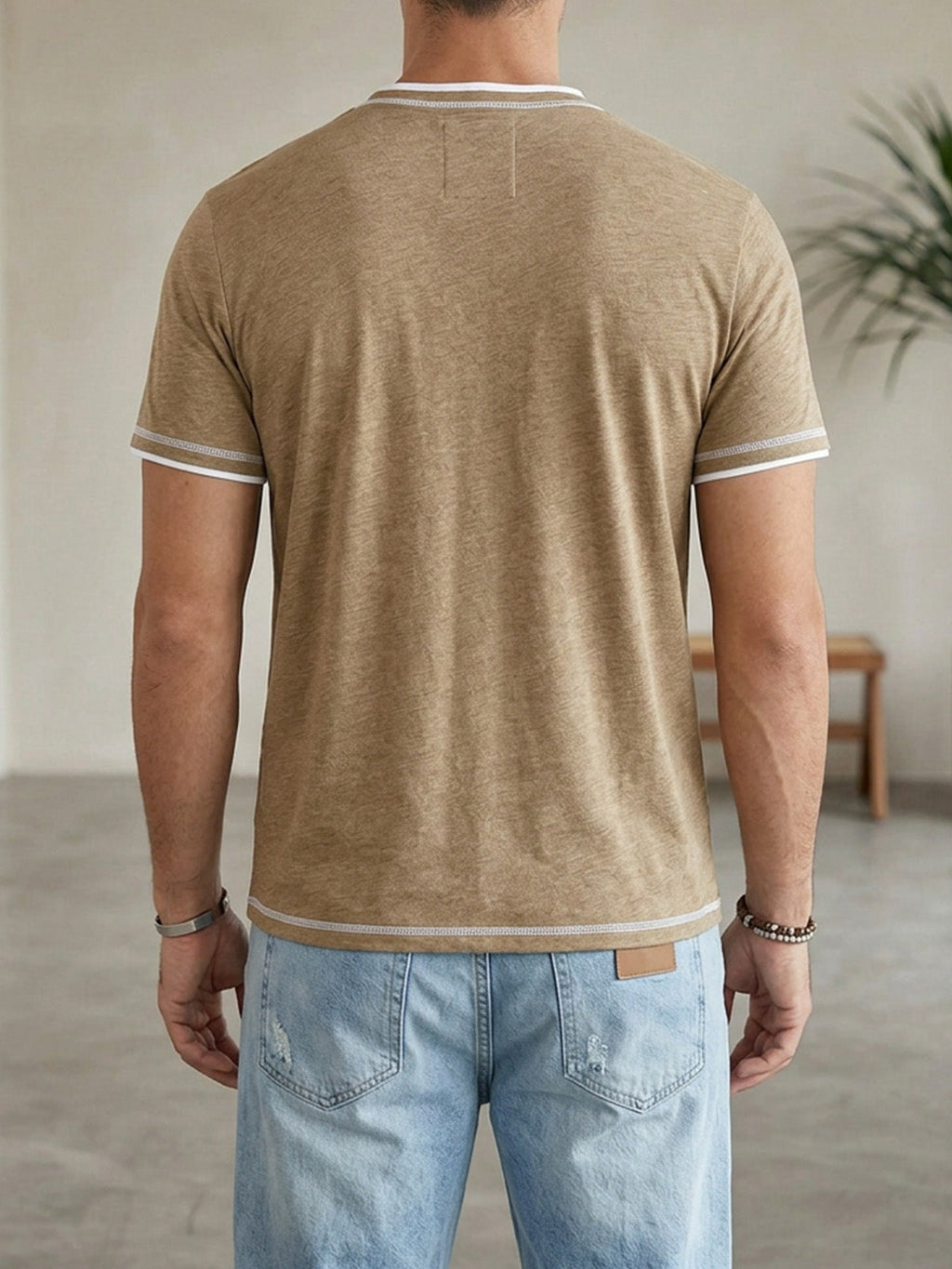 Men's Short Sleeve Color Block Fake Two Piece Henley Shirt