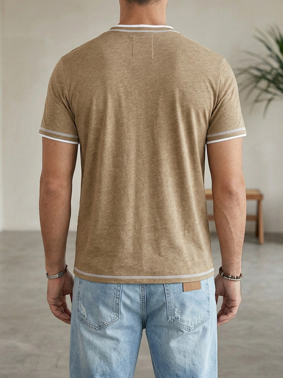 Men's Short Sleeve Color Block Fake Two Piece Henley Shirt