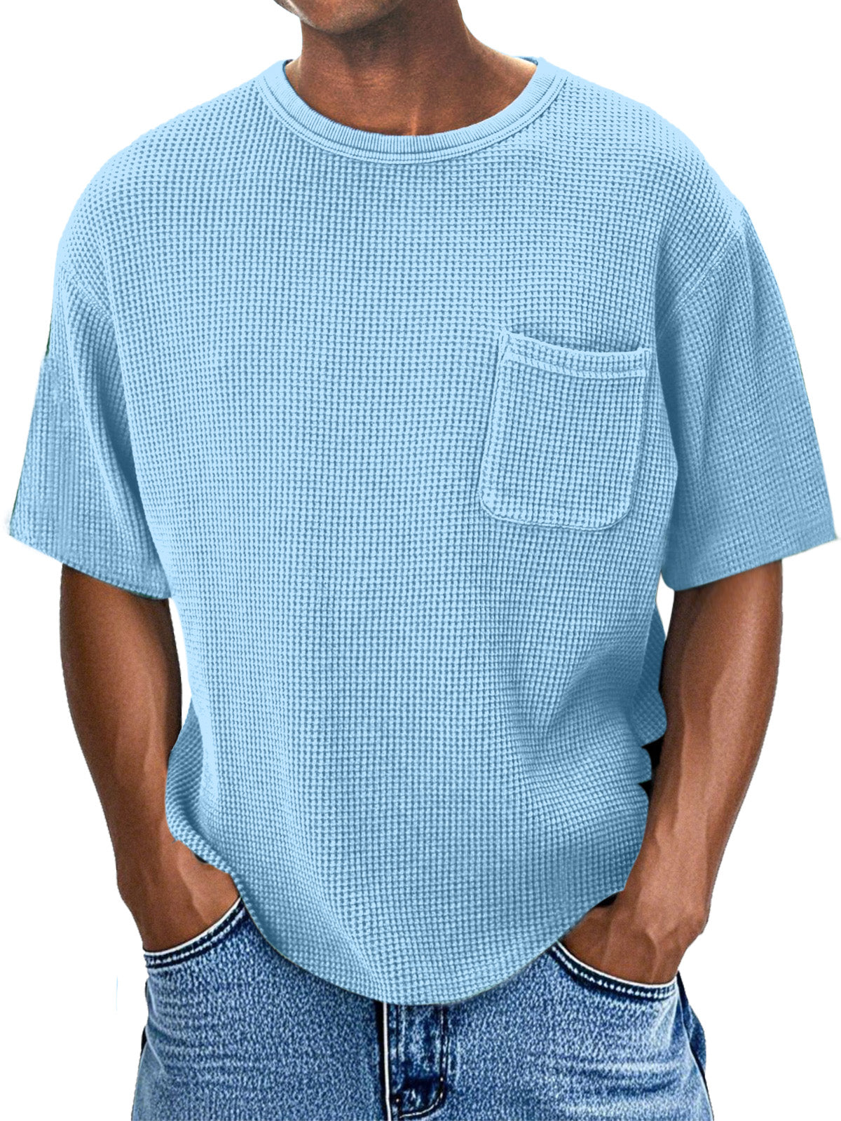 Men's Casual Daily Comfortable Loose Waffle Pocket Short Sleeve T-shirt
