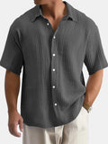 Men's Cotton Hawaiian Summer Comfortable Solid Color Short Sleeve Shirt