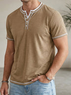 Men's Short Sleeve Color Block Fake Two Piece Henley Shirt