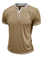 Men's Short Sleeve Color Block Fake Two Piece Henley Shirt
