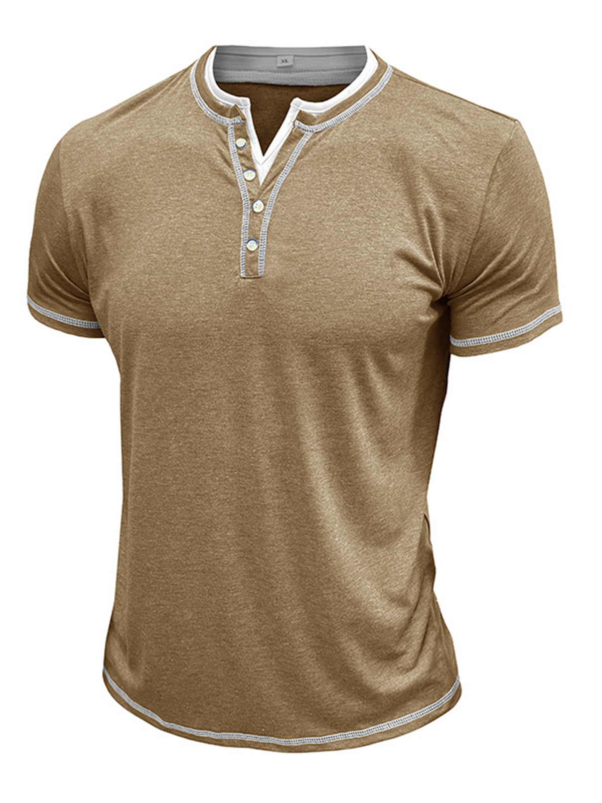 Men's Short Sleeve Color Block Fake Two Piece Henley Shirt