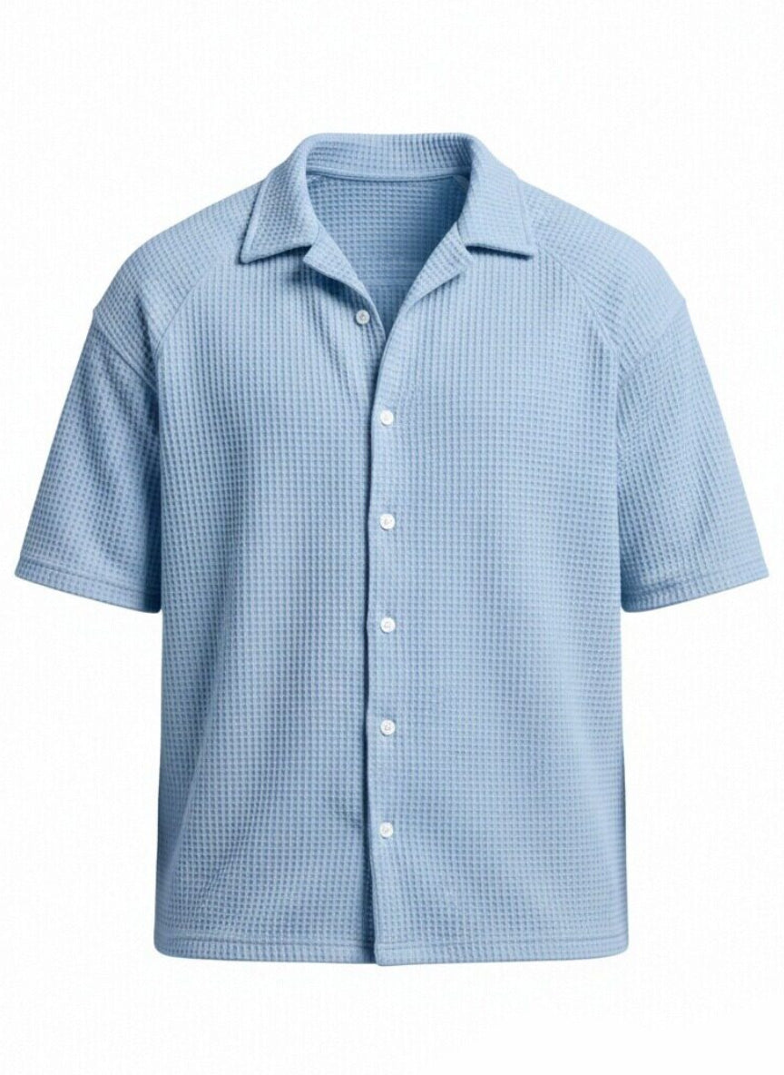 Men's Simple Daily Waffled Raglan Sleeve Lap Short Sleeve Shirt