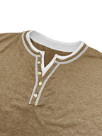 Men's Short Sleeve Color Block Fake Two Piece Henley Shirt