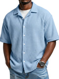 Men's Simple Daily Waffled Raglan Sleeve Lap Short Sleeve Shirt