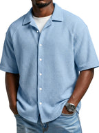 Men's Simple Daily Waffled Raglan Sleeve Lap Short Sleeve Shirt