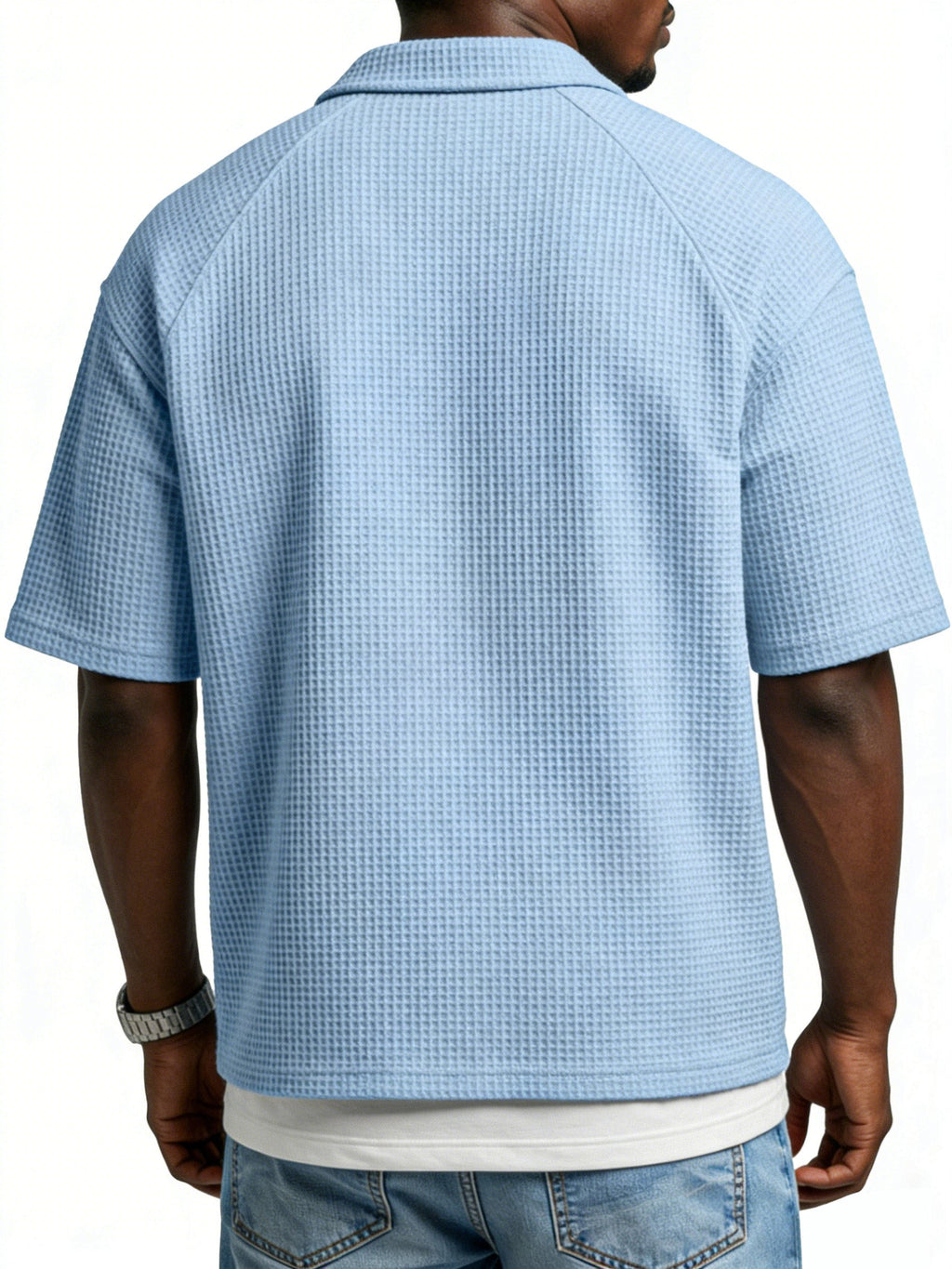 Men's Simple Daily Waffled Raglan Sleeve Lap Short Sleeve Shirt