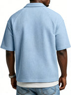 Men's Simple Daily Waffled Raglan Sleeve Lap Short Sleeve Shirt
