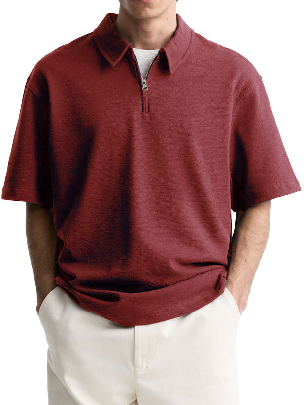 Men's Casual Basic Zipper Short Sleeve Polo Shirt
