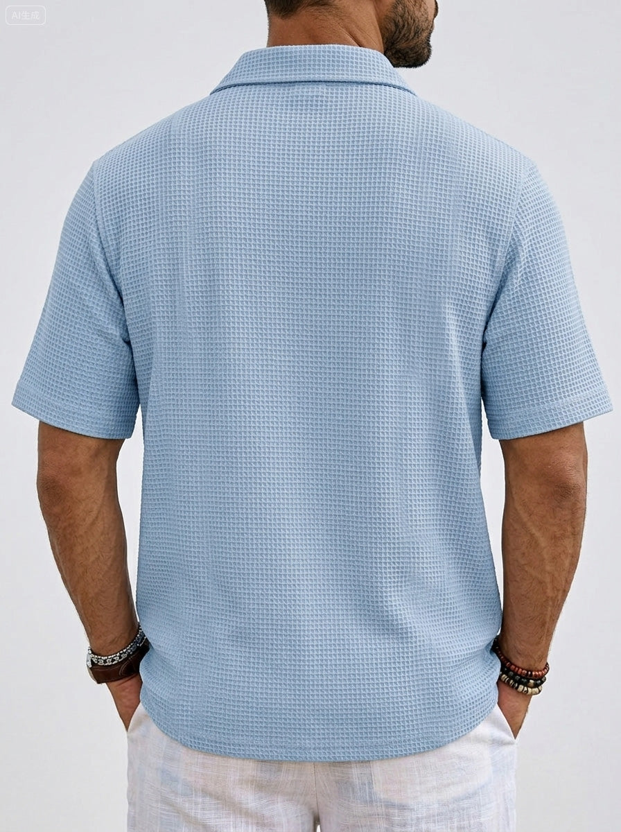 Men's Casual Waffle Lapel Short Sleeve Polo Shirt