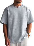 Men's Solid Color Deconstructed Short Sleeve T-Shirt with Shallow V-Neck