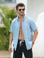 Men's Simple Solid Color Casual Short Sleeve Shirt