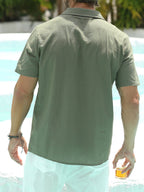 Mokaloha-Men's Solid Color Double Pocket Cotton Linen Casual Short Sleeve Shirt