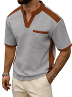 Men's Waffle Contrast V-neck Short Sleeve T-shirt