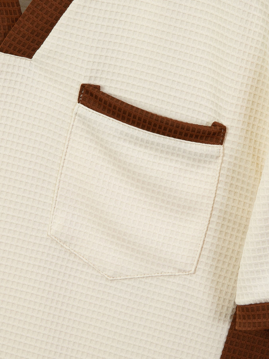 Men's Waffle Contrast V-neck Short Sleeve T-shirt