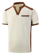 Men's Waffle Contrast V-neck Short Sleeve T-shirt
