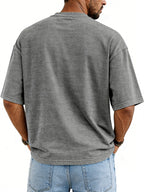 Men's Retro Deconstructed Design Solid Color Round Neck Short Sleeve T-shirt