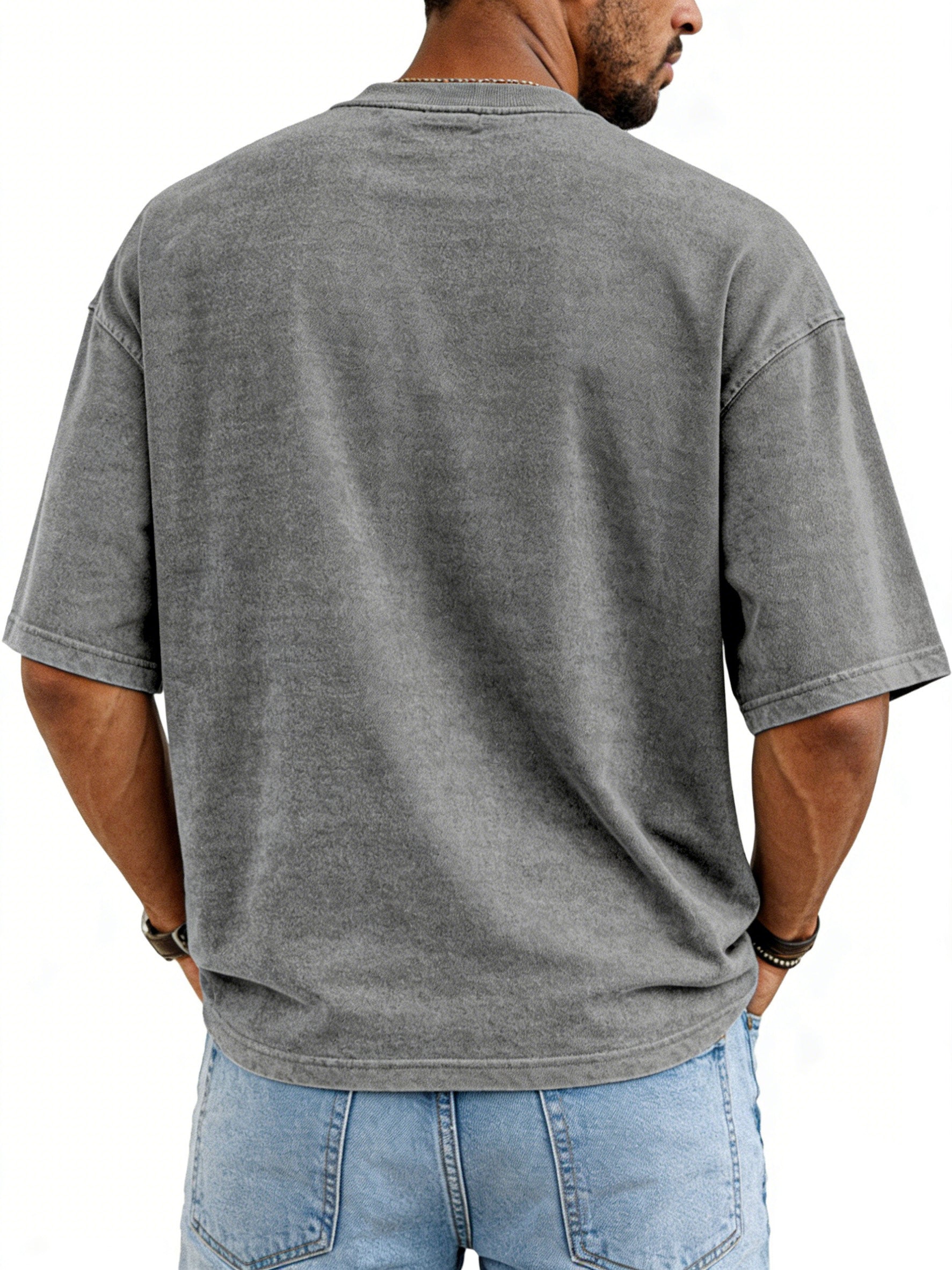 Men's Retro Deconstructed Design Solid Color Round Neck Short Sleeve T-shirt