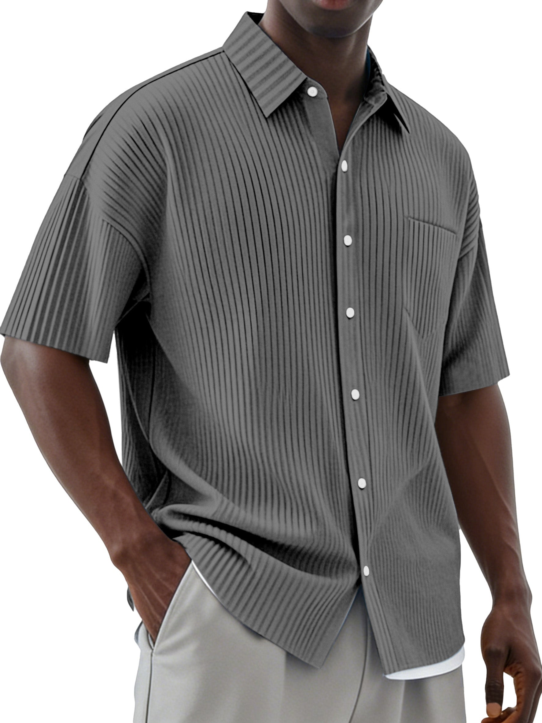 Men's Daily Simple Vertical Pit Lapel Button Short Sleeve Shirt