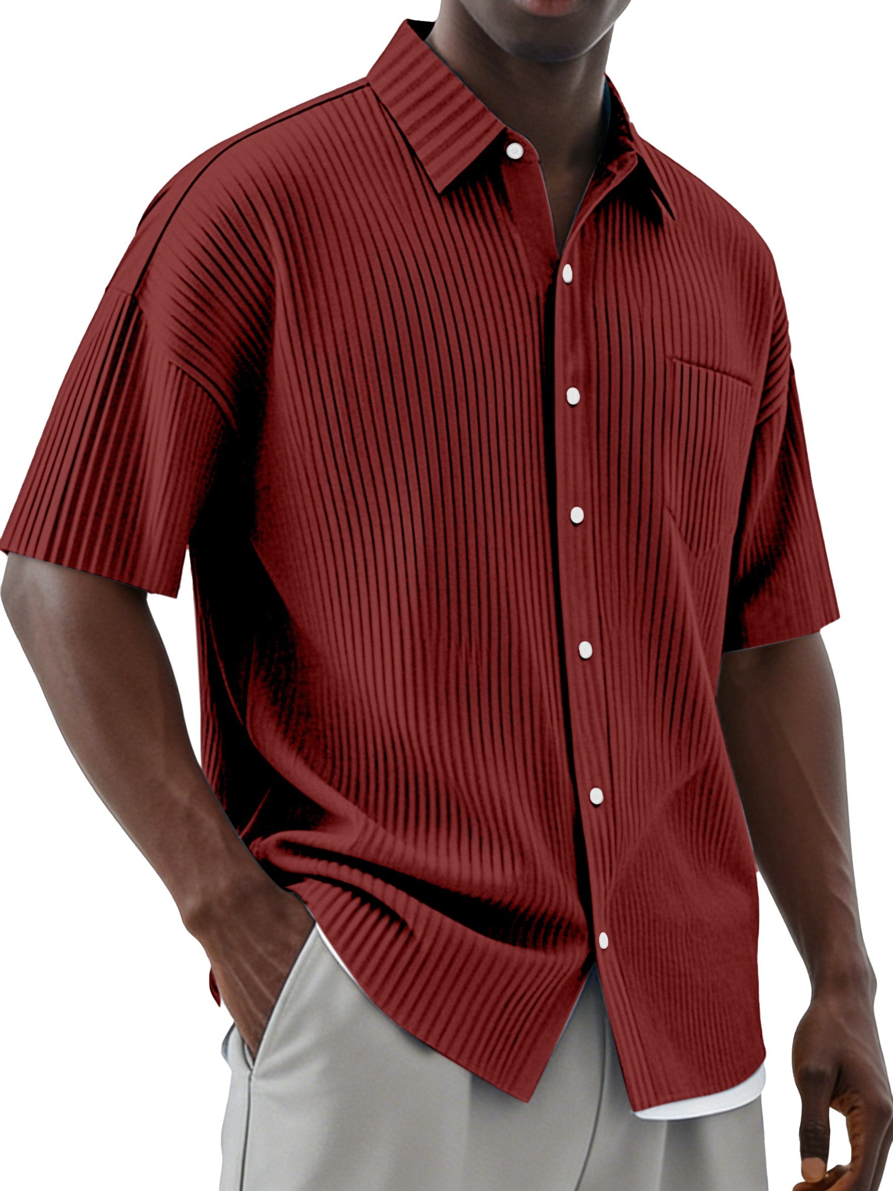 Men's Daily Simple Vertical Pit Lapel Button Short Sleeve Shirt