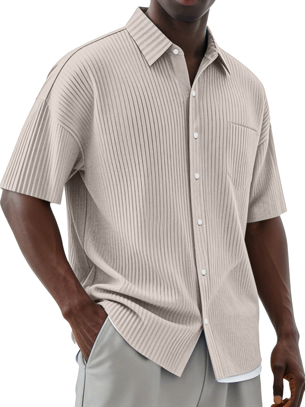 Men's Daily Simple Vertical Pit Lapel Button Short Sleeve Shirt