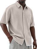 Men's Daily Simple Vertical Pit Lapel Button Short Sleeve Shirt