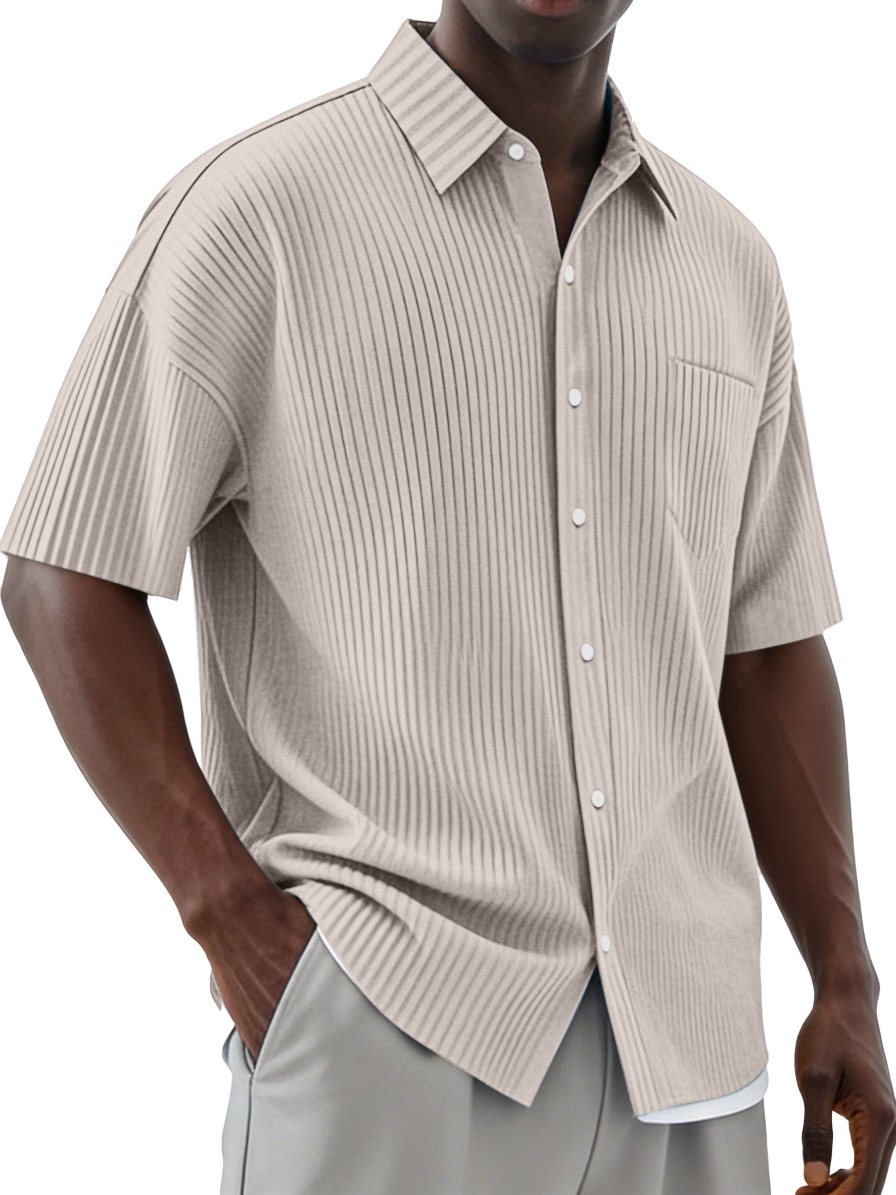 Men's Daily Simple Vertical Pit Lapel Button Short Sleeve Shirt