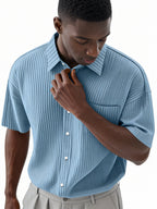Men's Daily Simple Vertical Pit Lapel Button Short Sleeve Shirt