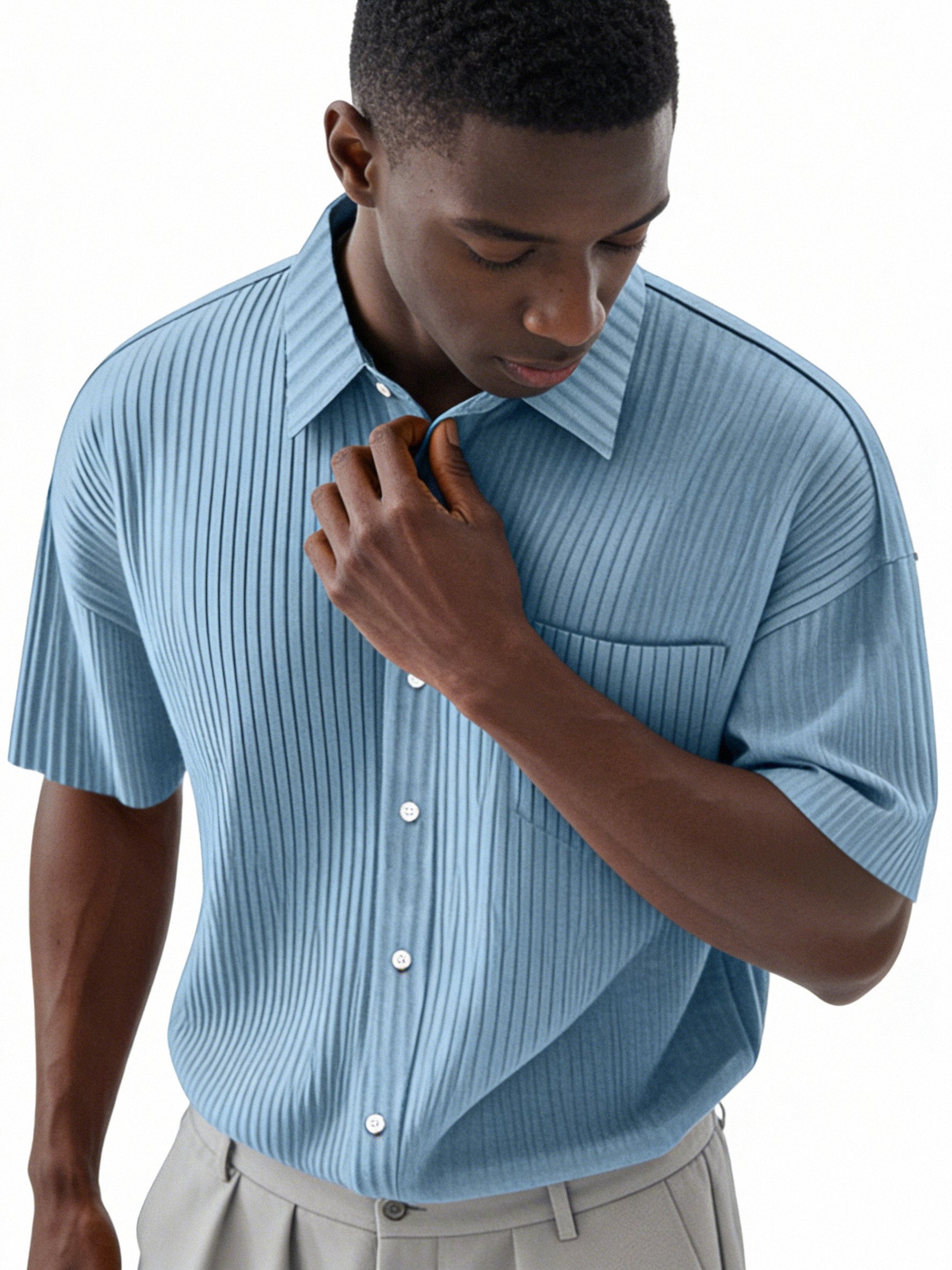 Men's Daily Simple Vertical Pit Lapel Button Short Sleeve Shirt