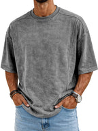Men's Retro Deconstructed Design Solid Color Round Neck Short Sleeve T-shirt