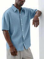 Men's Daily Simple Vertical Pit Lapel Button Short Sleeve Shirt