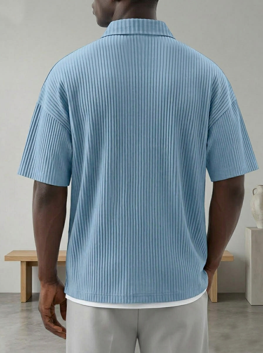 Men's Daily Simple Vertical Pit Lapel Button Short Sleeve Shirt