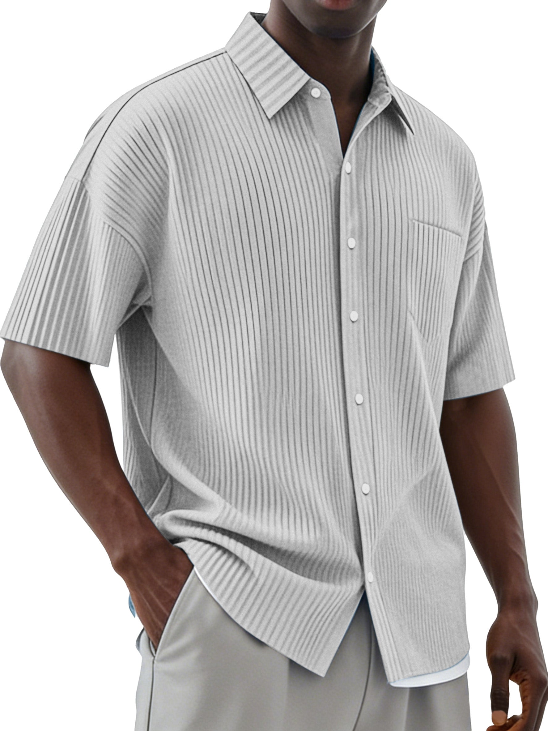 Men's Daily Simple Vertical Pit Lapel Button Short Sleeve Shirt