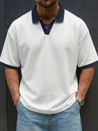 Men's Casual And Comfortable Contrast Color Seagull Collar Short Sleeve Polo Shirt