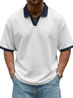 Men's Casual And Comfortable Contrast Color Seagull Collar Short Sleeve Polo Shirt