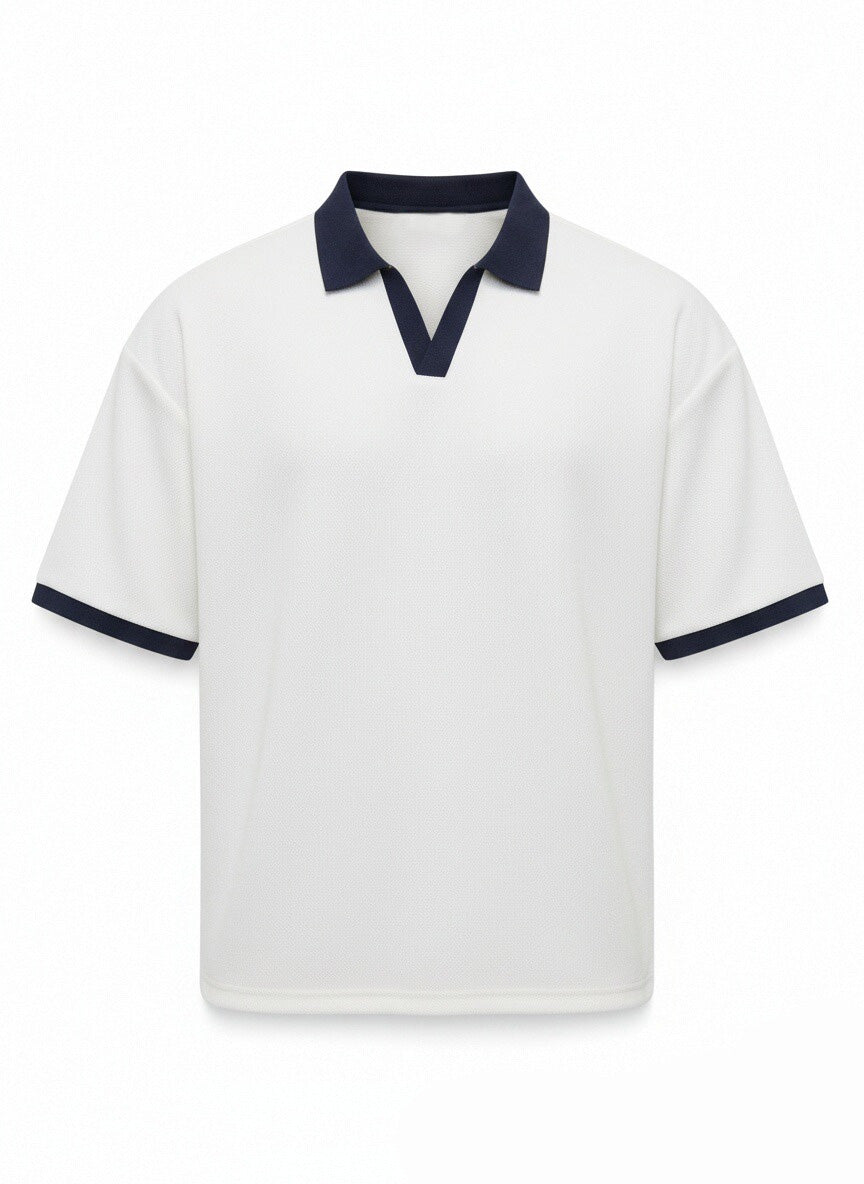 Men's Casual And Comfortable Contrast Color Seagull Collar Short Sleeve Polo Shirt