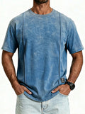 Men's Vintage Unstitched Design Round Neck Short Sleeve T-shirt With Embroidery