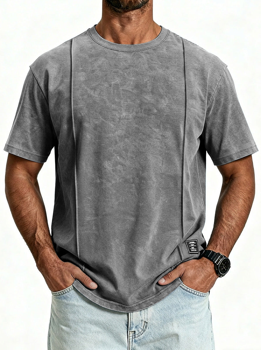 Men's Vintage Unstitched Design Round Neck Short Sleeve T-shirt With Embroidery