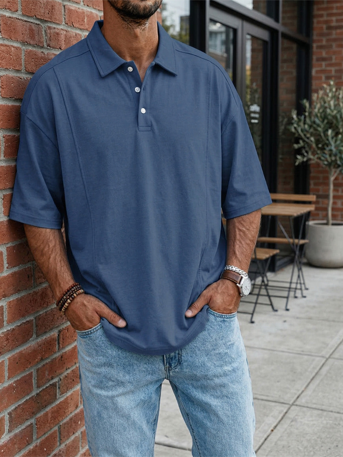 Men's Everyday Simple Deconstructed Design Button Short Sleeve Polo Shirt