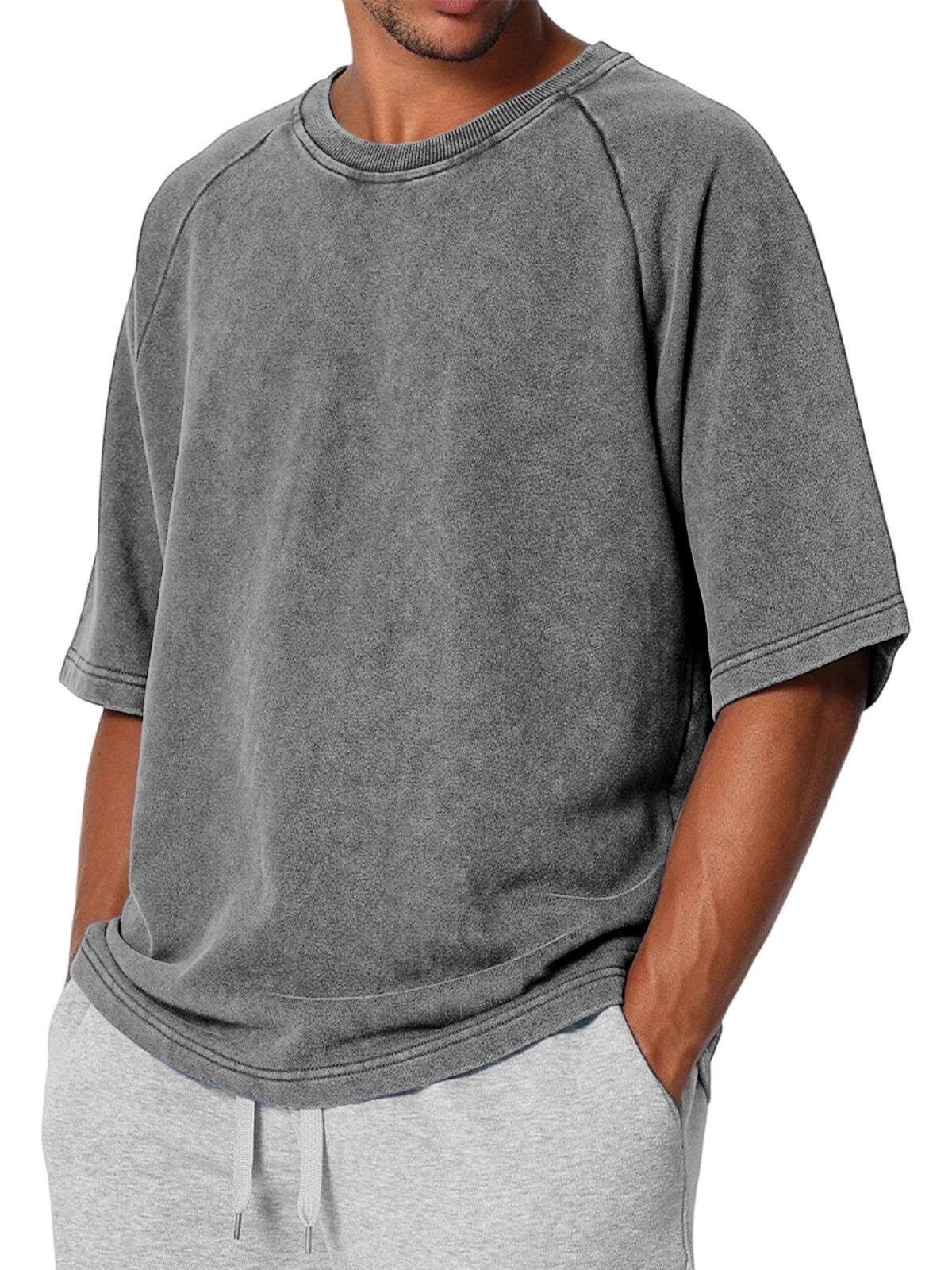 Men's Casual Retro Solid Color Raglan Short Sleeve T-shirt
