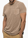 Men's Vintage Distressed Soft Cotton Short Sleeve Basic T-Shirt with Chest Pocket