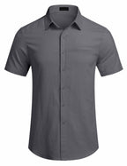 Men's Fake Pocket Linen Shirt Short Sleeve Button Up Shirt Summer Beach Hawaiian Shirt